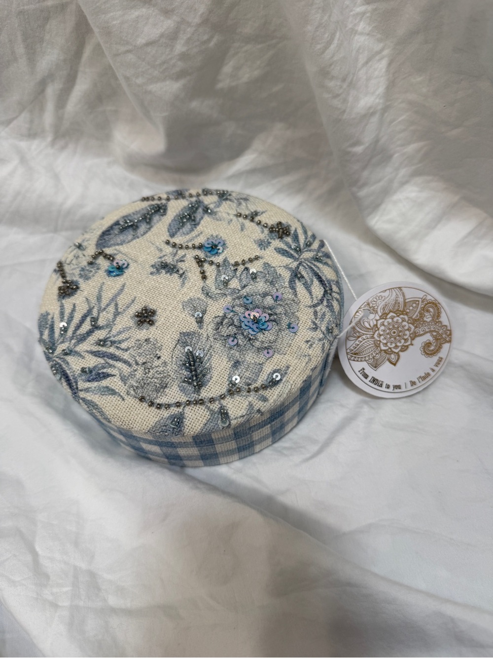 NWT Light blue floral beaded jewelry box. No brand